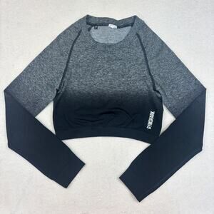 Gymshark Adapt Ombre Seamless Crop Top Womens Black Marl Long Sleeve No Size Tag